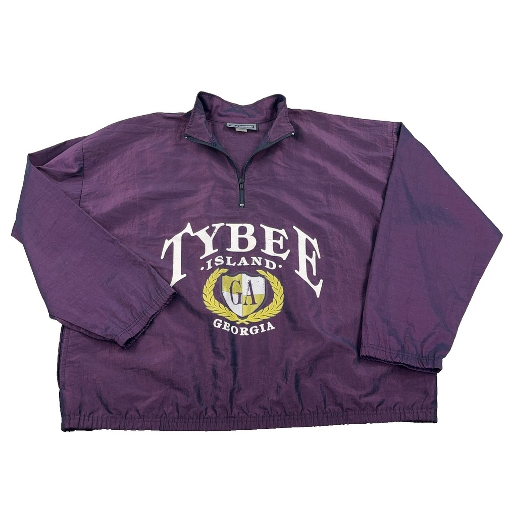 Vintage Surf Jacket Adult XL Purple Pullover Windbreaker Tybee Island 80s USA